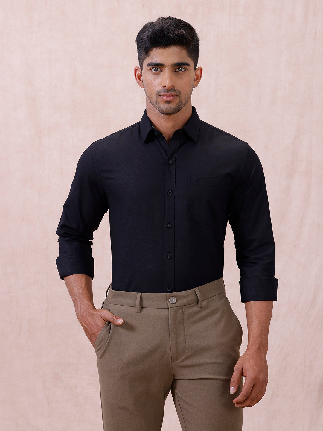 Men Cotton Rich Shirt Black T64 ANT10