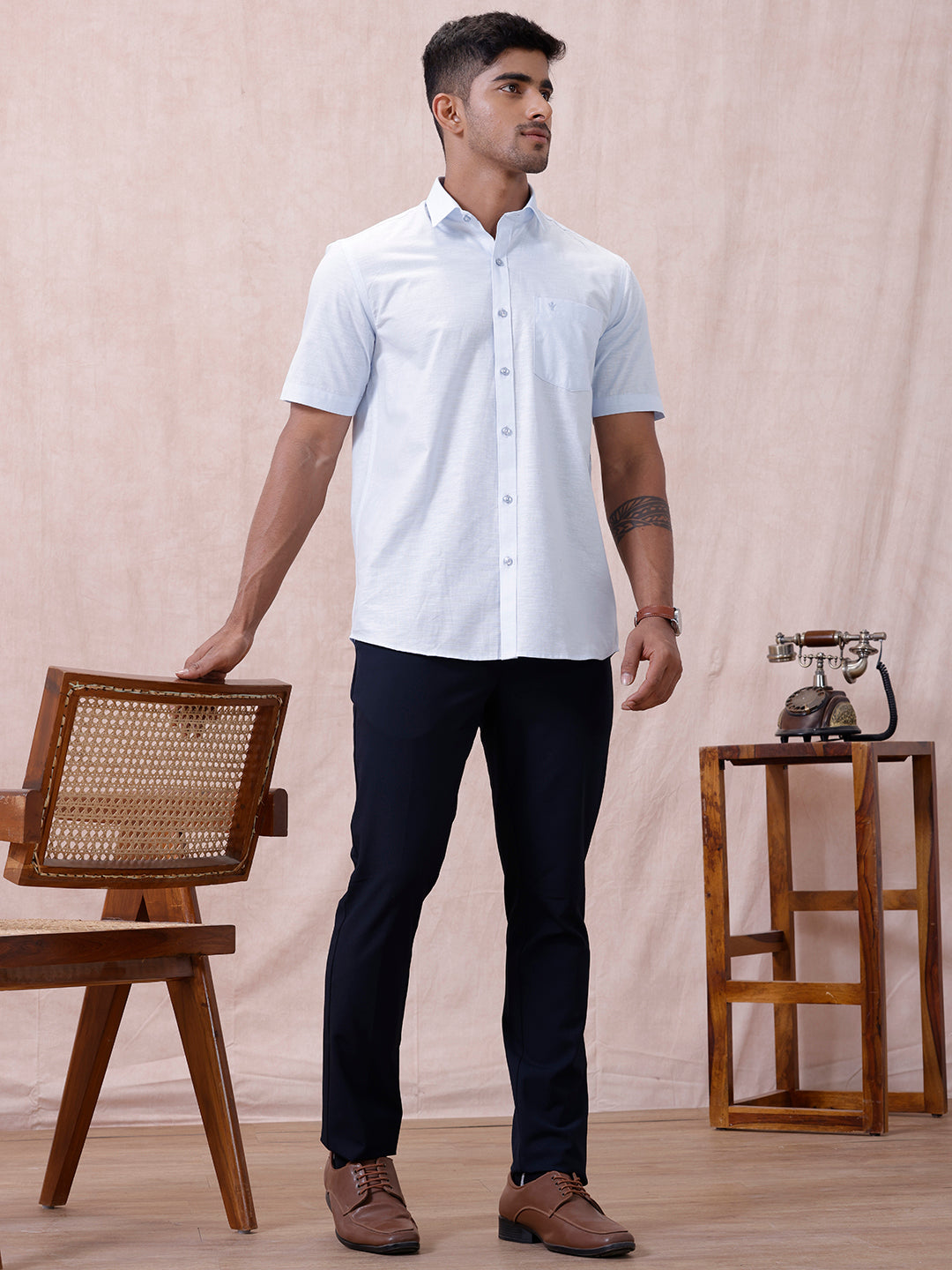 Men Cotton Rich Shirt Light Sky Blue T64 ANT1