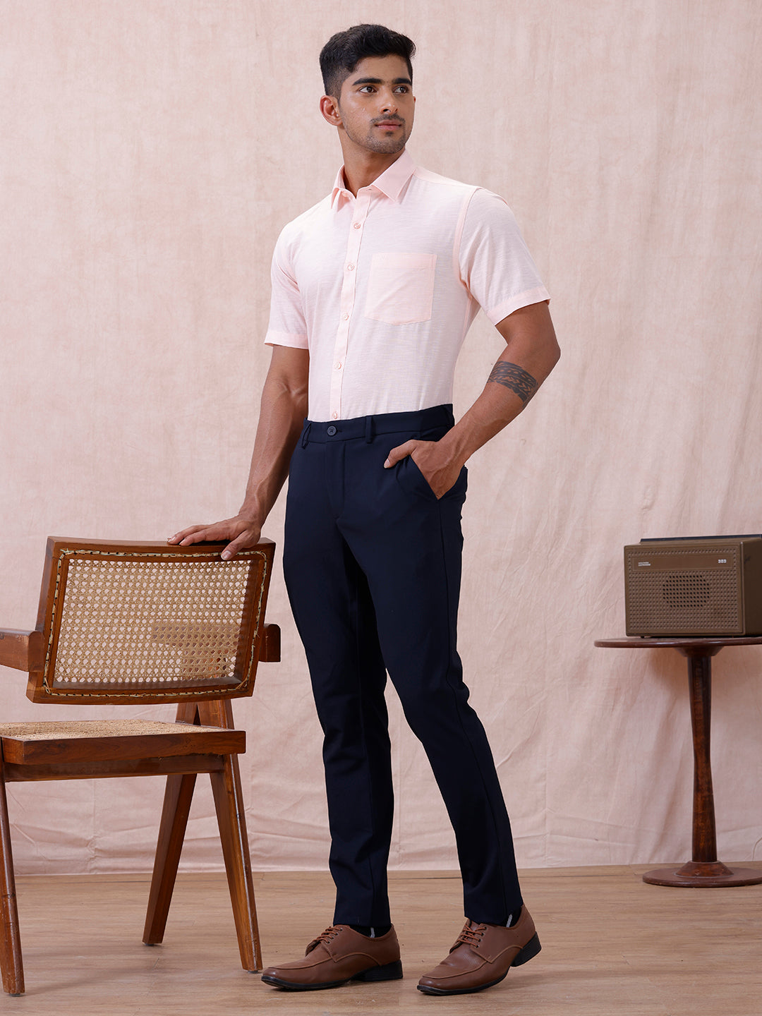 Men Cotton Rich Shirt LT Pinky Orange T64 ANT2