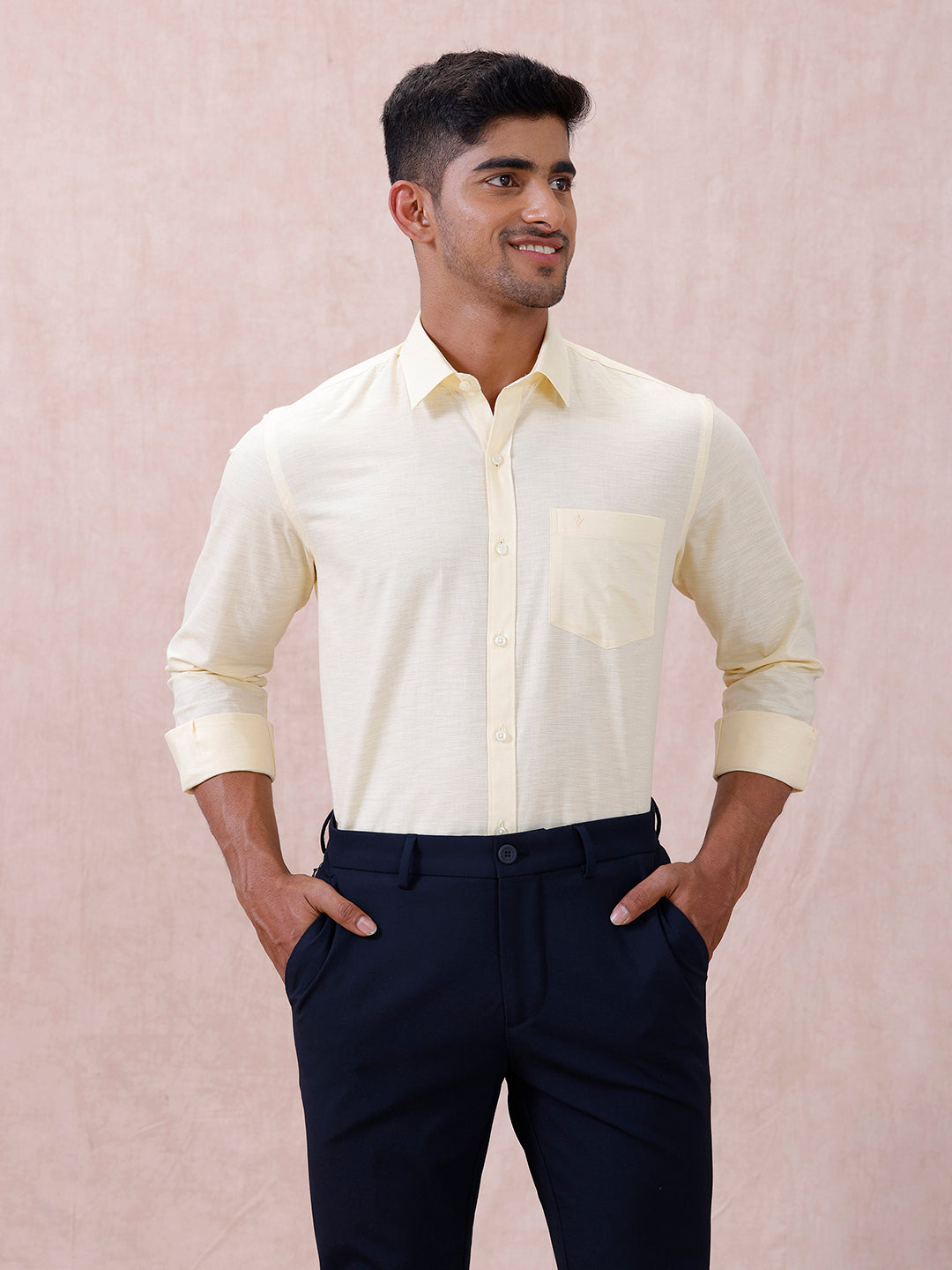 Men Cotton Rich Shirt LT Pale Yellow T64 ANT3