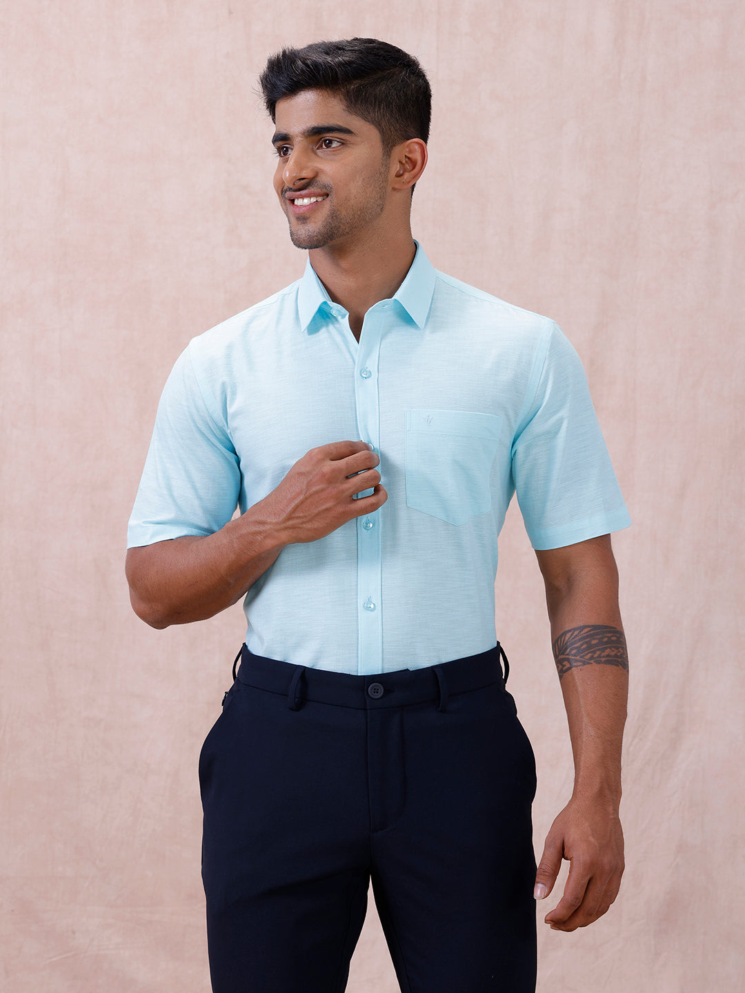 Men Cotton Rich Shirt LT Mint Green T64 ANT4