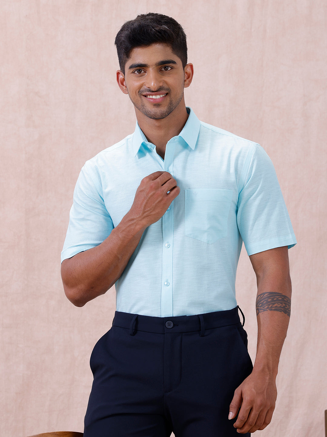 Men Cotton Rich Shirt LT Mint Green T64 ANT4