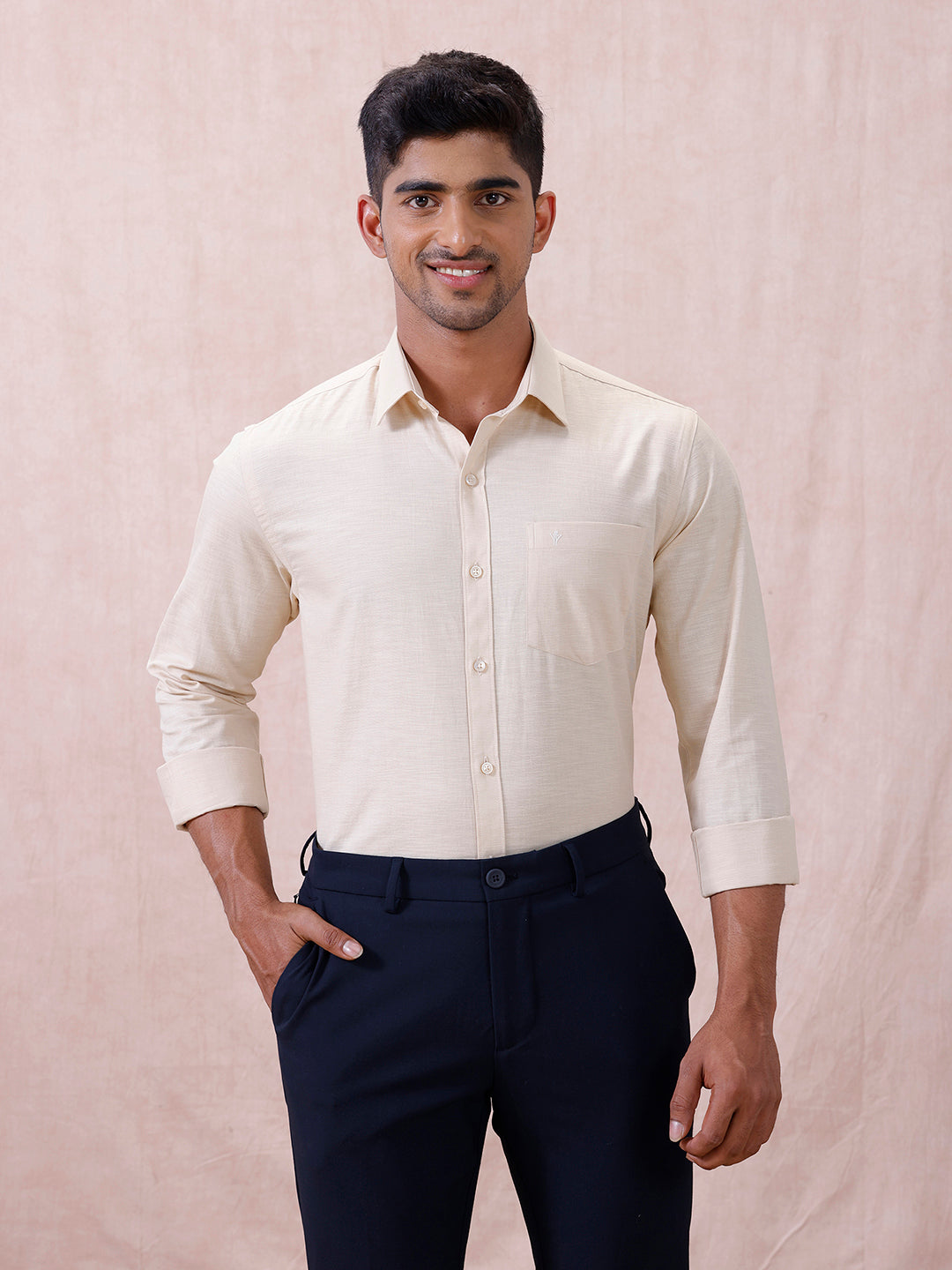 Men Cotton Rich Shirt LT Beige T64 ANT6