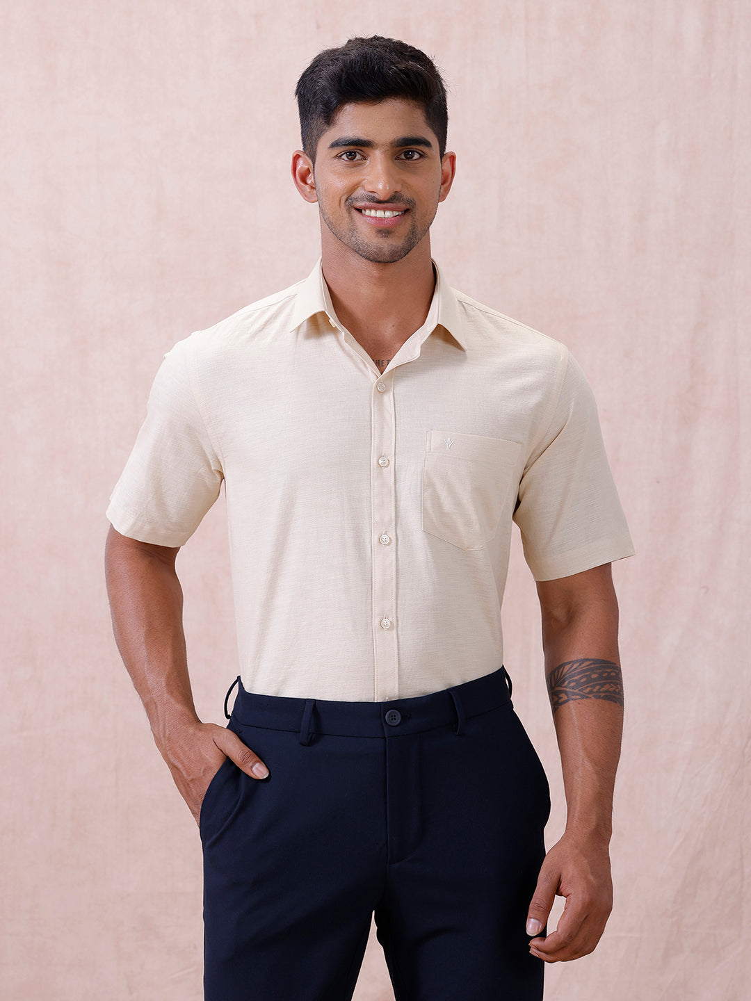 Men Cotton Rich Shirt LT Beige T64 ANT6