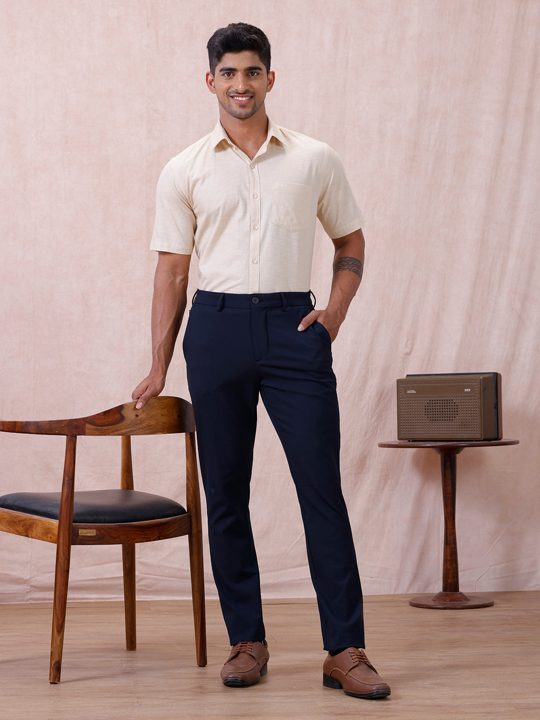 Men Cotton Rich Shirt LT Beige T64 ANT6