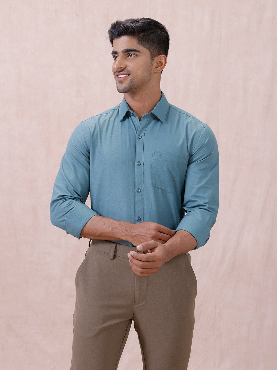 Men Cotton Rich Shirt DK Teal Green T64 ANT7