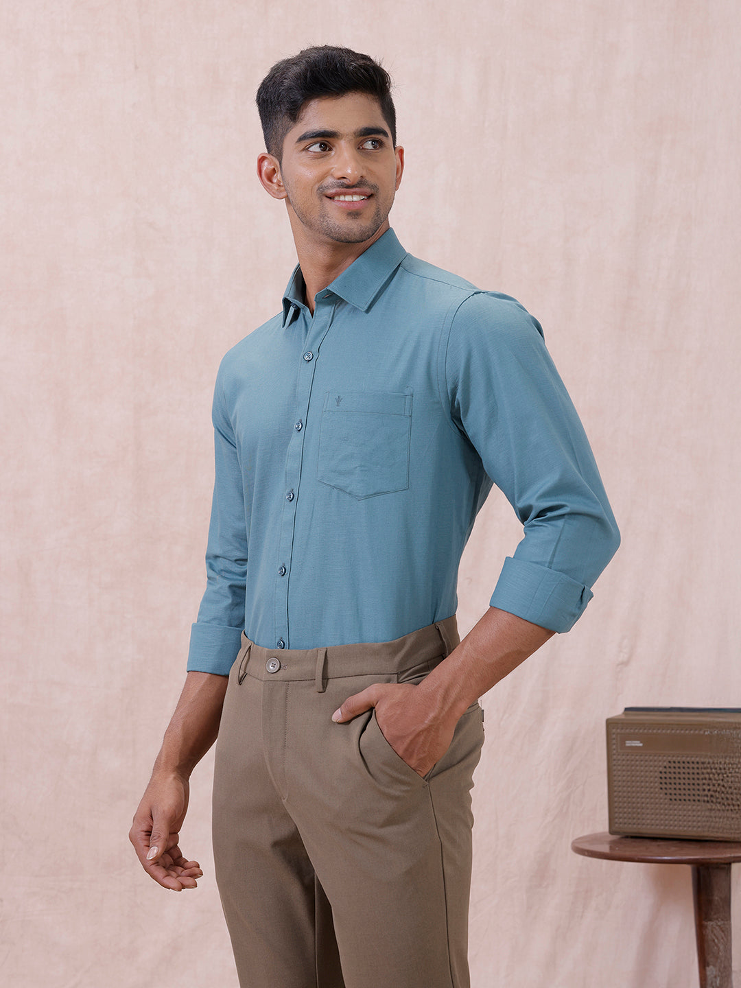 Men Cotton Rich Shirt DK Teal Green T64 ANT7