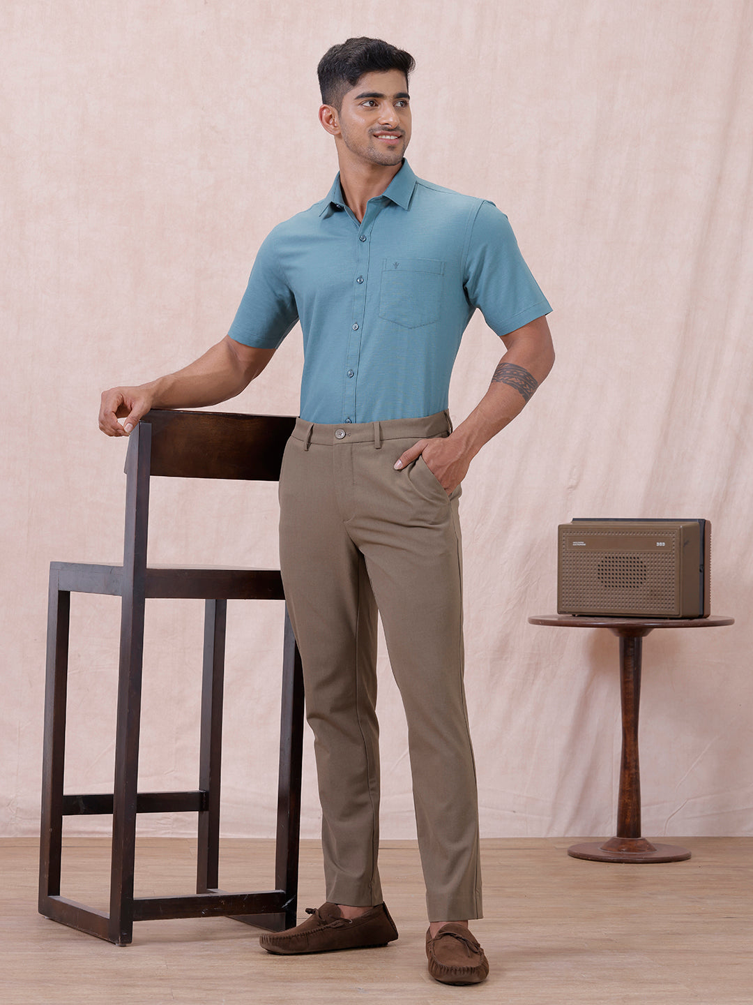 Men Cotton Rich Shirt DK Teal Green T64 ANT7