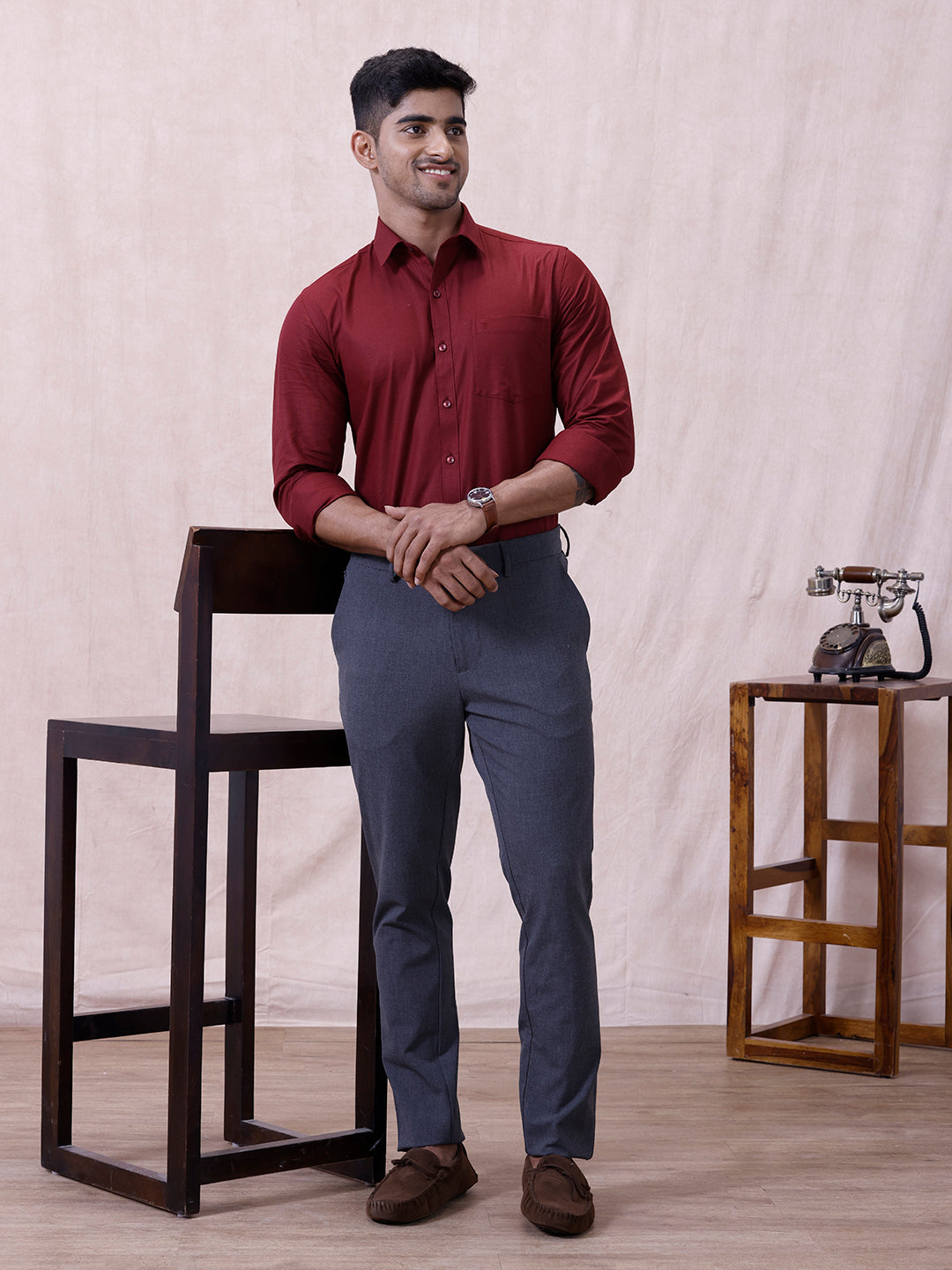 Men Cotton Rich Shirt DK Berry Red T64 ANT8