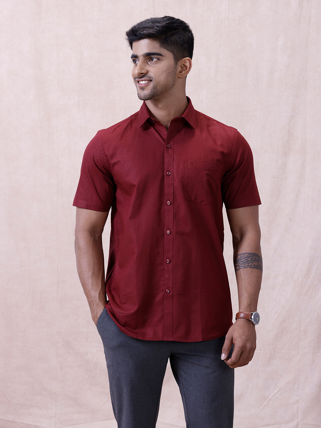Men Cotton Rich Shirt DK Berry Red T64 ANT8