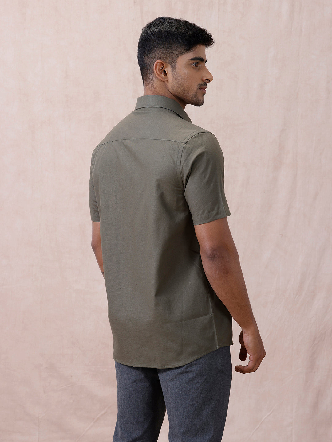 Men Cotton Rich Shirt DK Leaf Green T64 ANT9