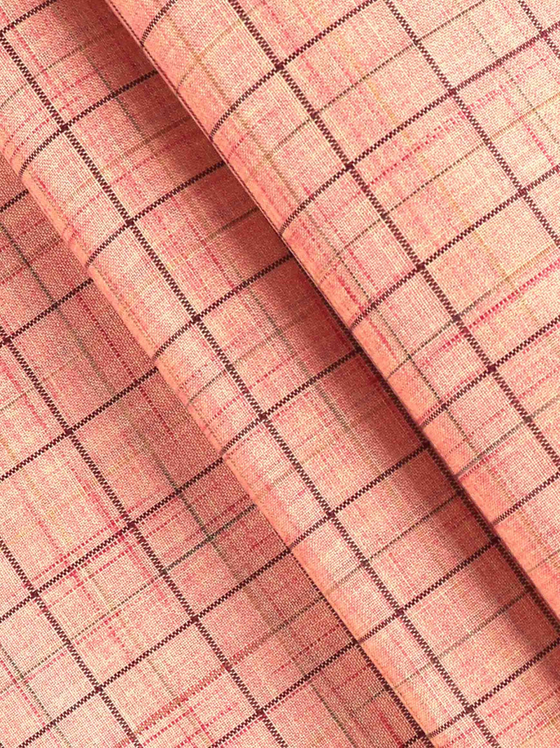 Cotton Peach Colour Checked Shirt Fabric Galaxy Art