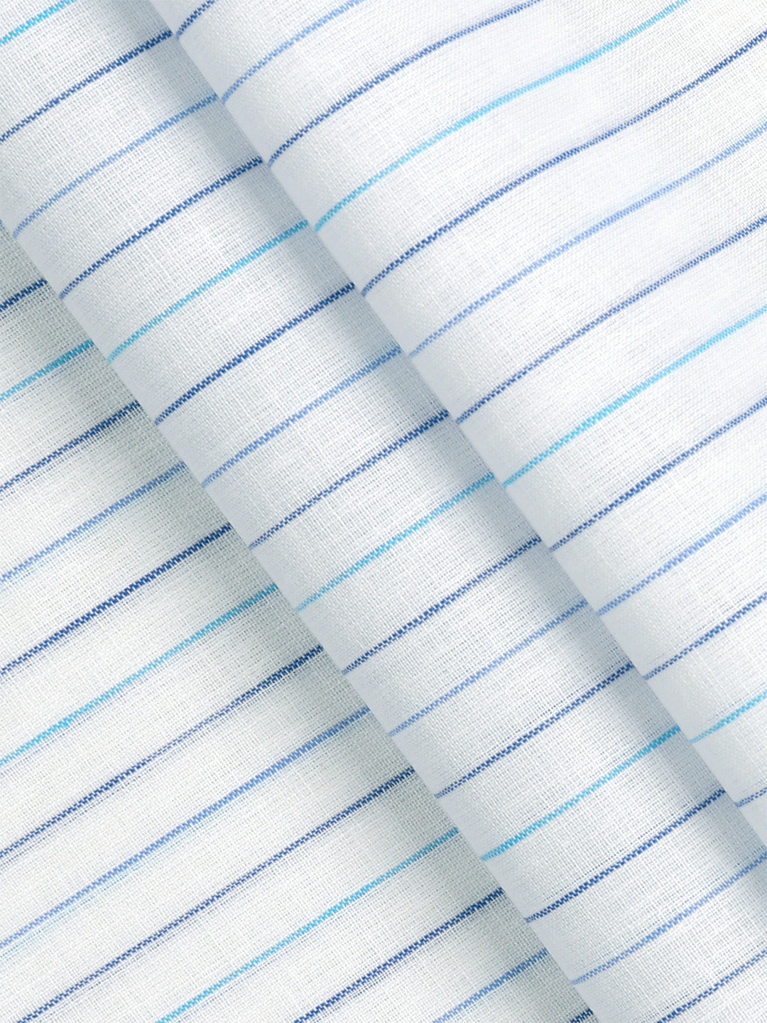 Mens Cotton Rich Striped Shirting Fabric White with Blue High Style