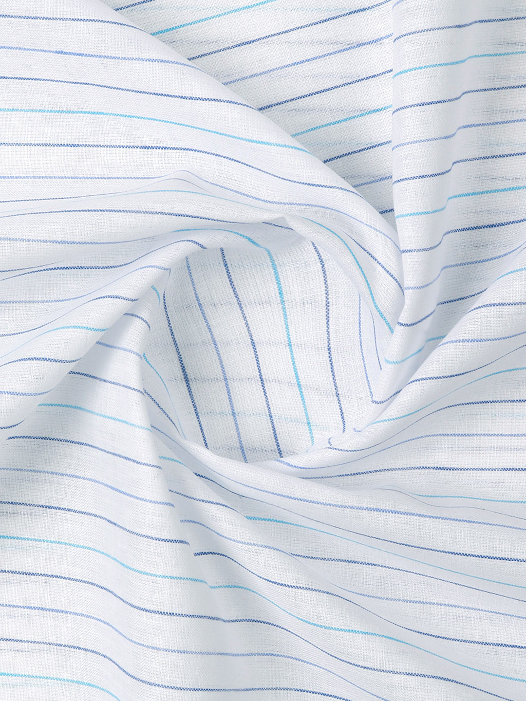 Mens Cotton Rich Striped Shirting Fabric White with Blue High Style