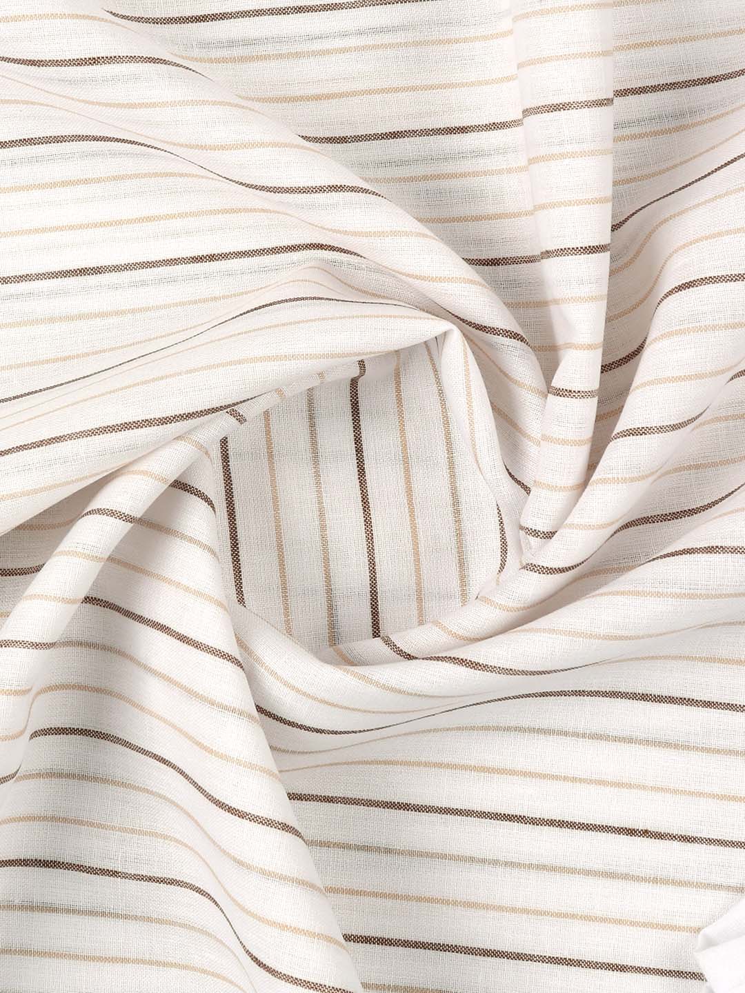 Mens Cotton Rich Striped Shirting Fabric White with Brown High Style