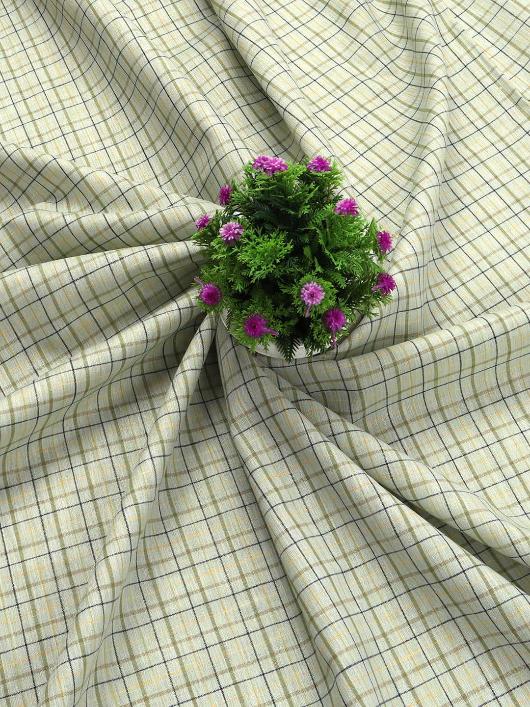 Cotton Colour Checked Green Shirting Fabric High Style