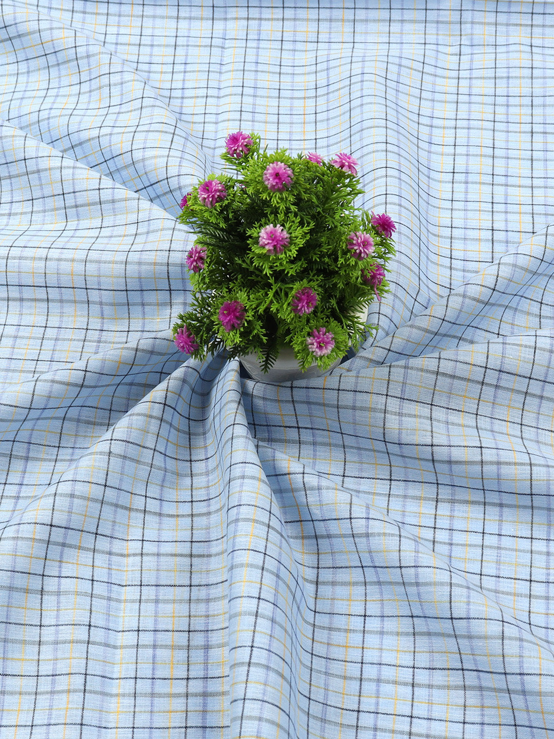 Cotton Colour Checked Blue Shirting Fabric High Style