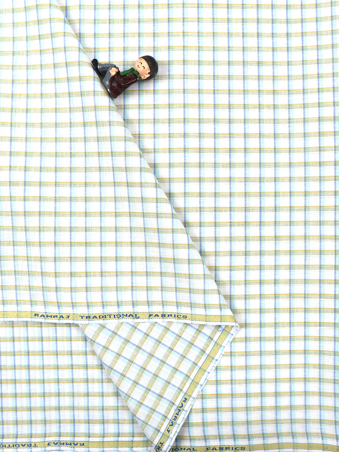 Cotton White & Blue Checked Colour Shirt Fabric Infinity-Double side view