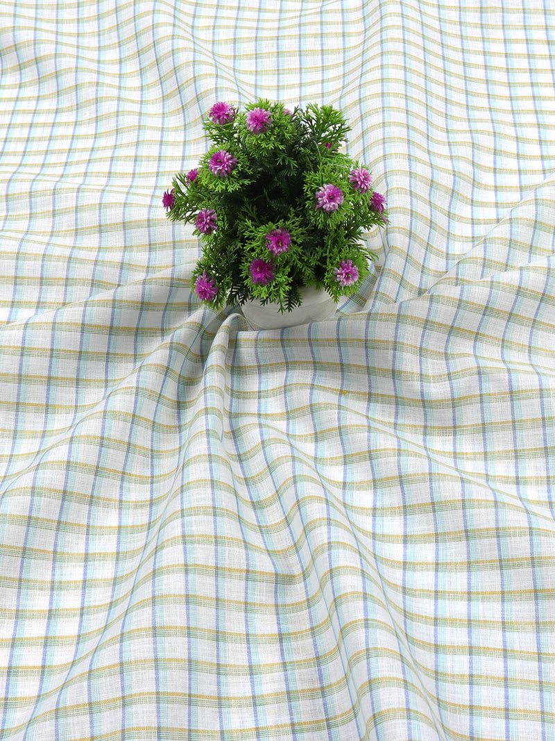 Cotton White & Blue Checked Colour Shirt Fabric Infinity