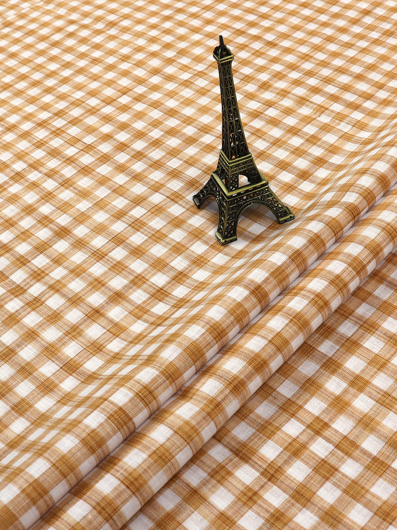 Cotton Brown & White Checked Colour Shirt Fabric Infinity