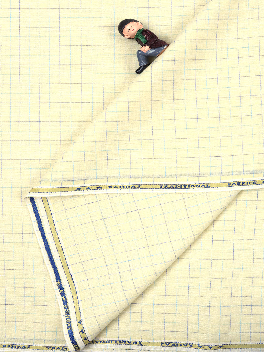 Cotton Yellow & Blue Checked Colour Shirt Fabric Infinity-Double side view