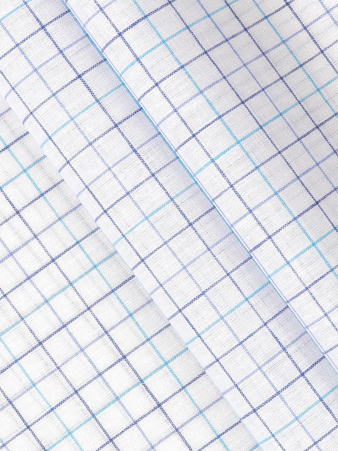 Mens Cotton Rich Checked Shirt Fabric White with Blue High Style