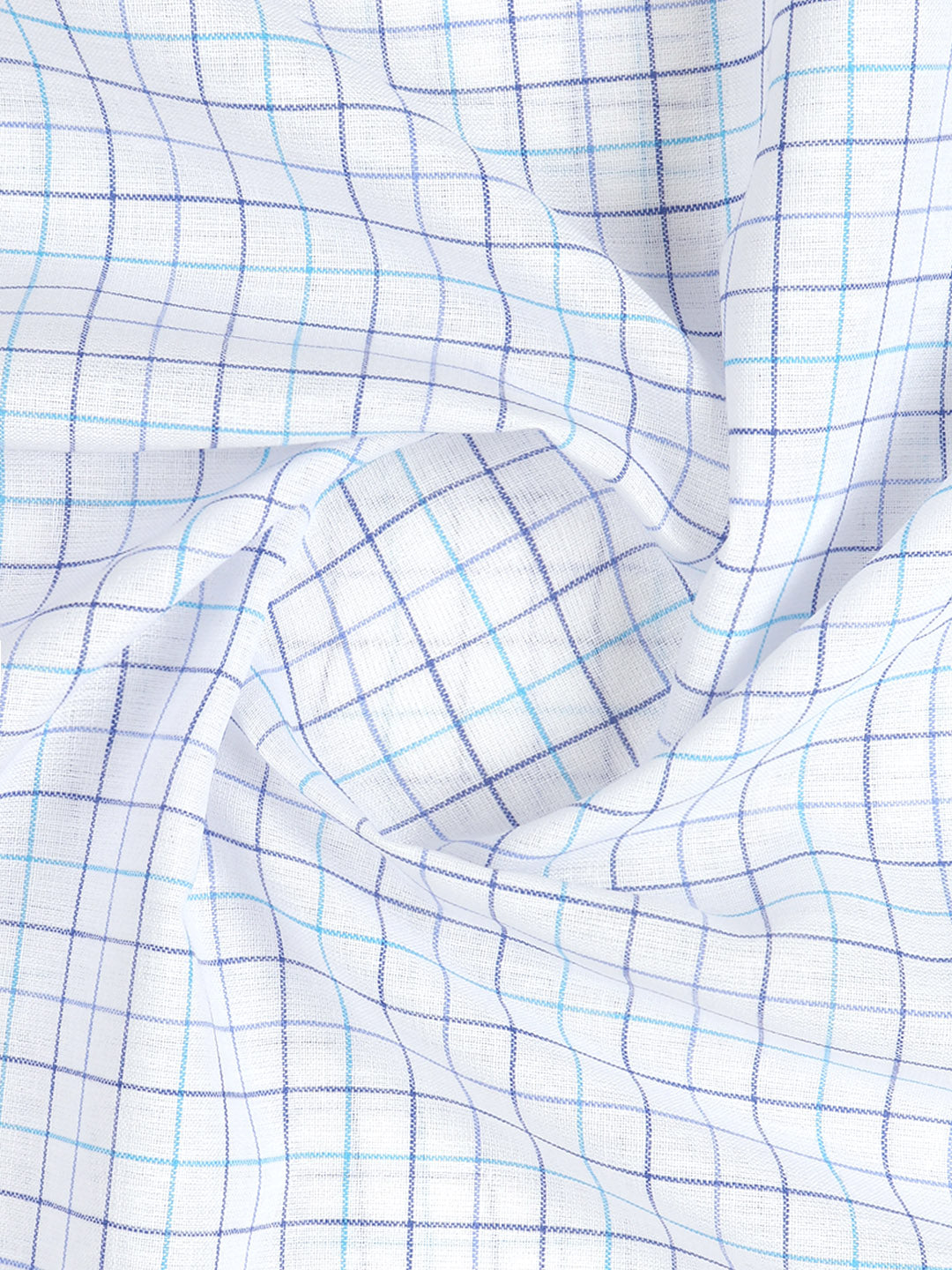 Mens Cotton Rich Checked Shirt Fabric White with Blue High Style