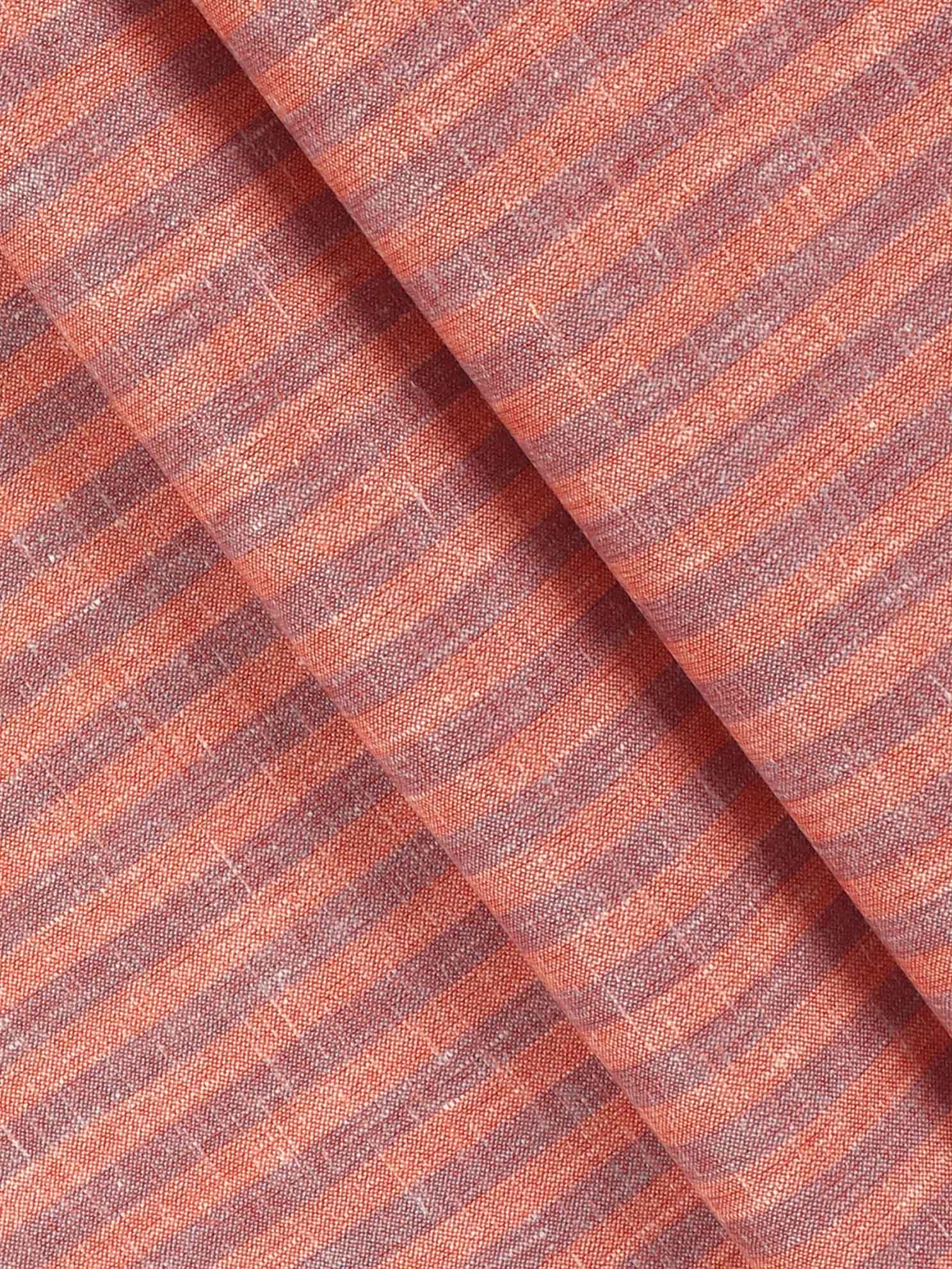 Cotton Blended Colour Striped Shirt Fabric Orange & Brown Elight Gold