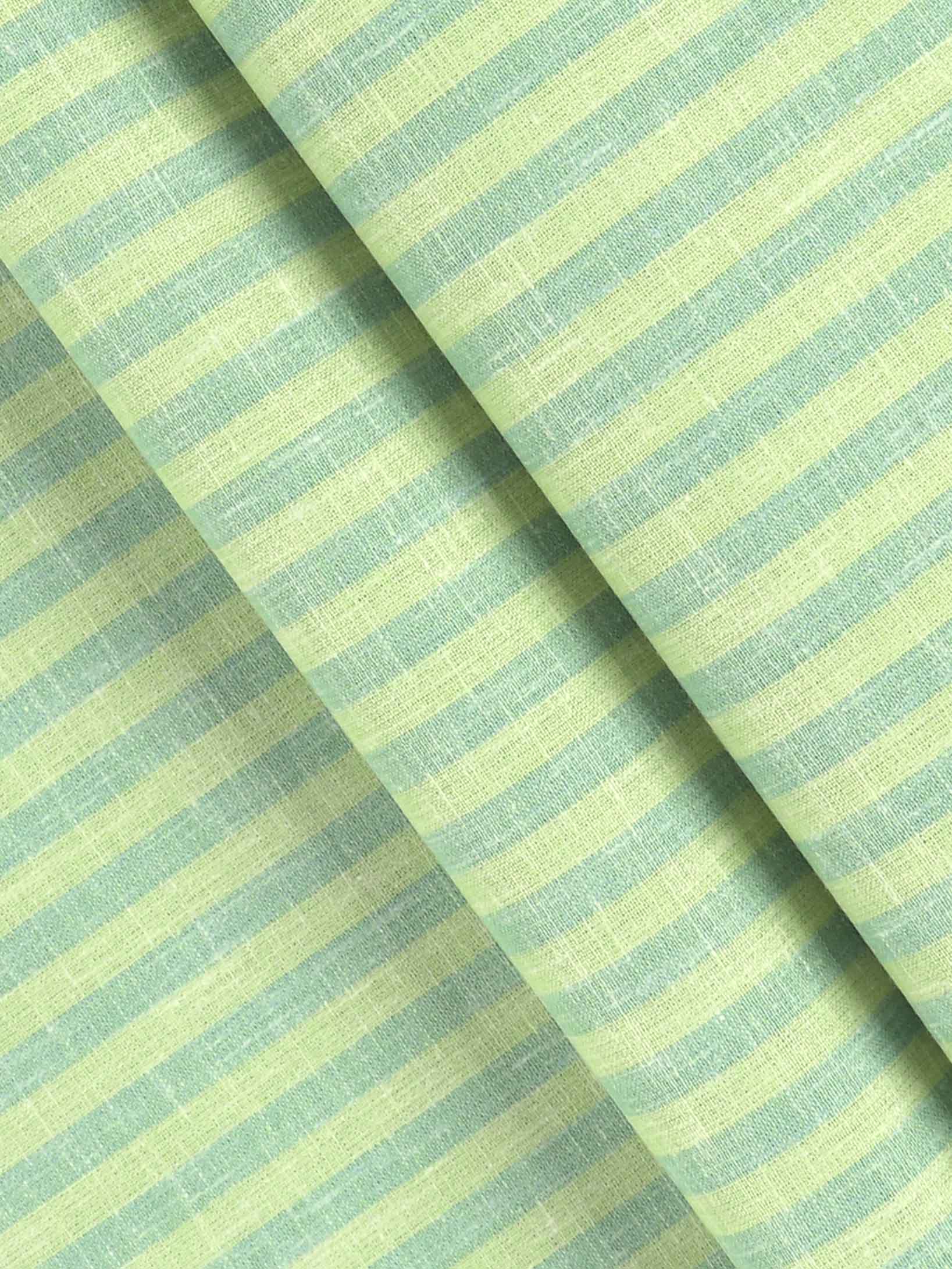 Mens Cotton Striped Shirt Fabric Green with Yellow Elight Gold