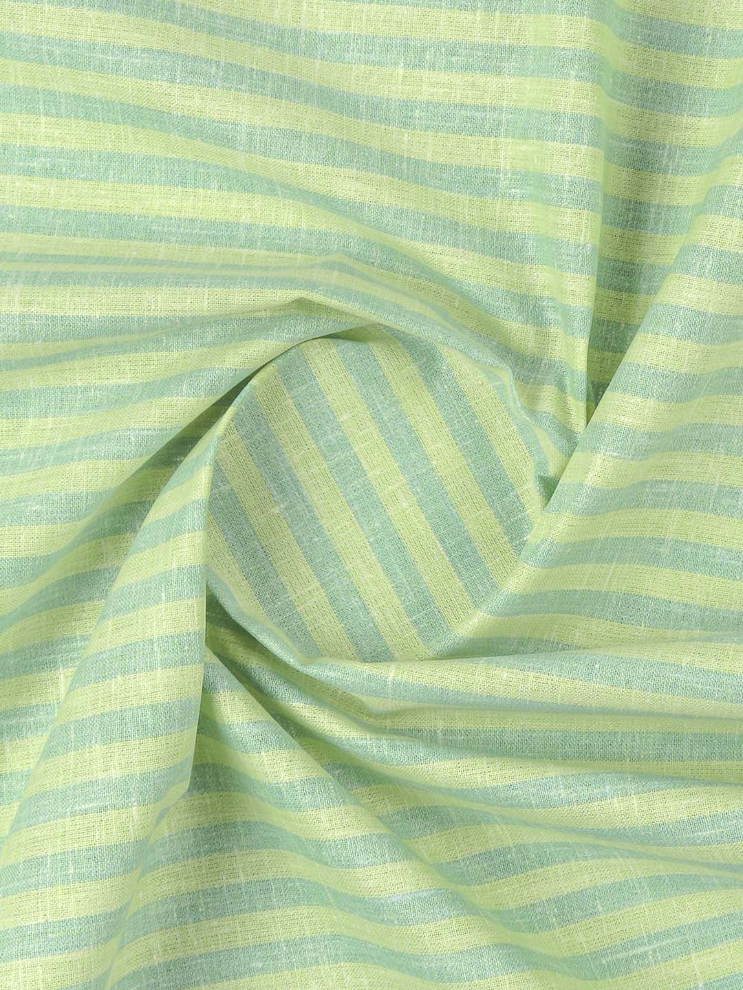 Mens Cotton Striped Shirt Fabric Green with Yellow Elight Gold