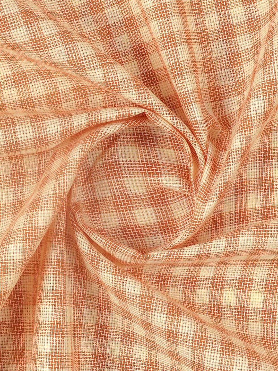 Cotton Rich Checked Shirt Fabric Orange High Style