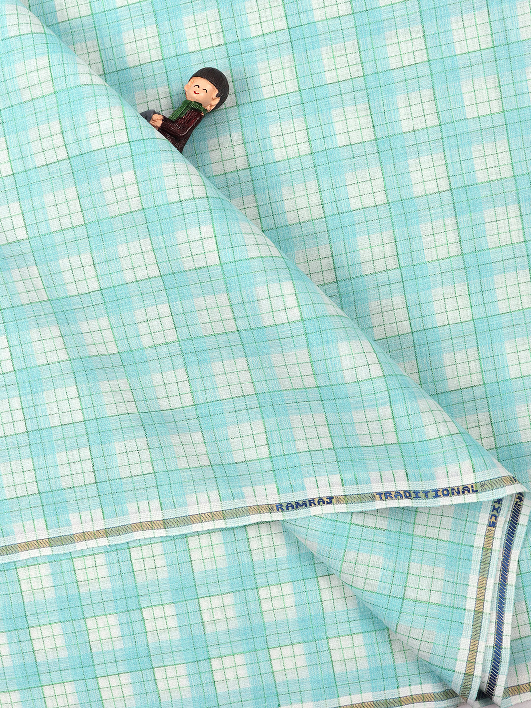 Cotton Colour Check Blue & White Shirting Fabric High Style-Double side view