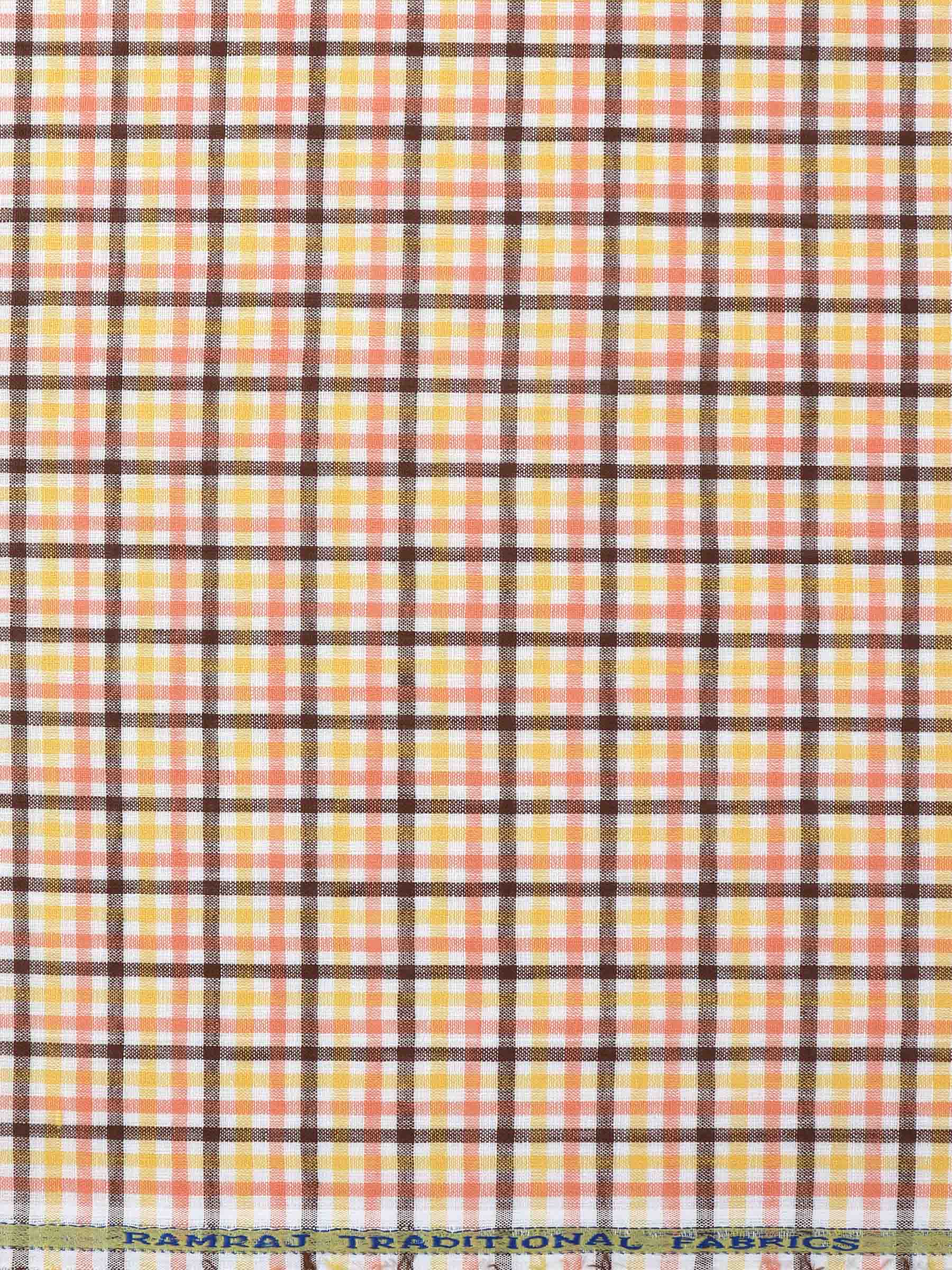 Cotton Colour Check Orange & Brown Shirting Fabric High Style-Zoom view