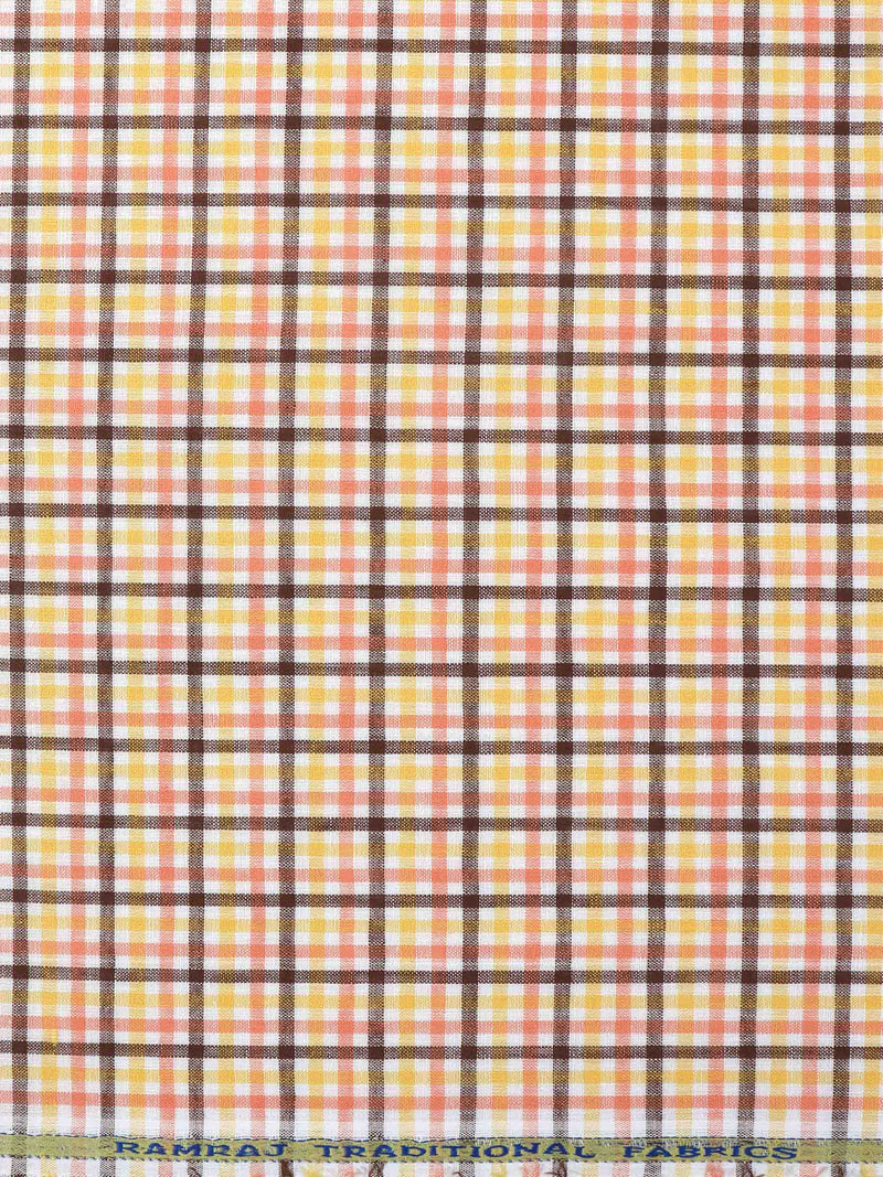 Cotton Colour Check Orange & Brown Shirting Fabric High Style