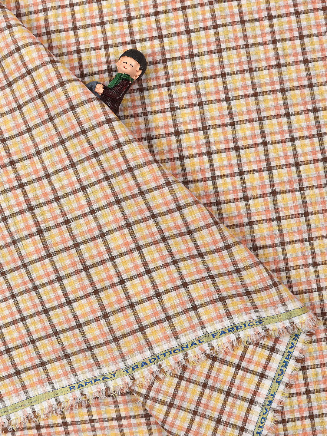 Cotton Colour Check Orange & Brown Shirting Fabric High Style-Double sid view
