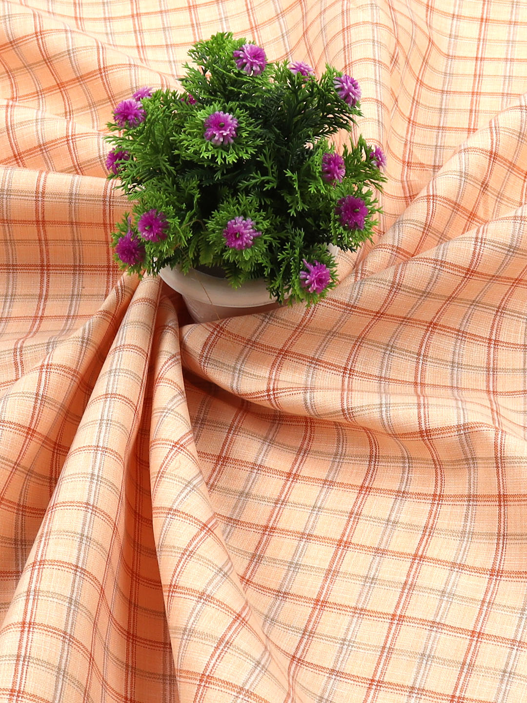 Cotton Colour Checked Orange & Maroon Shirting Fabric High Style