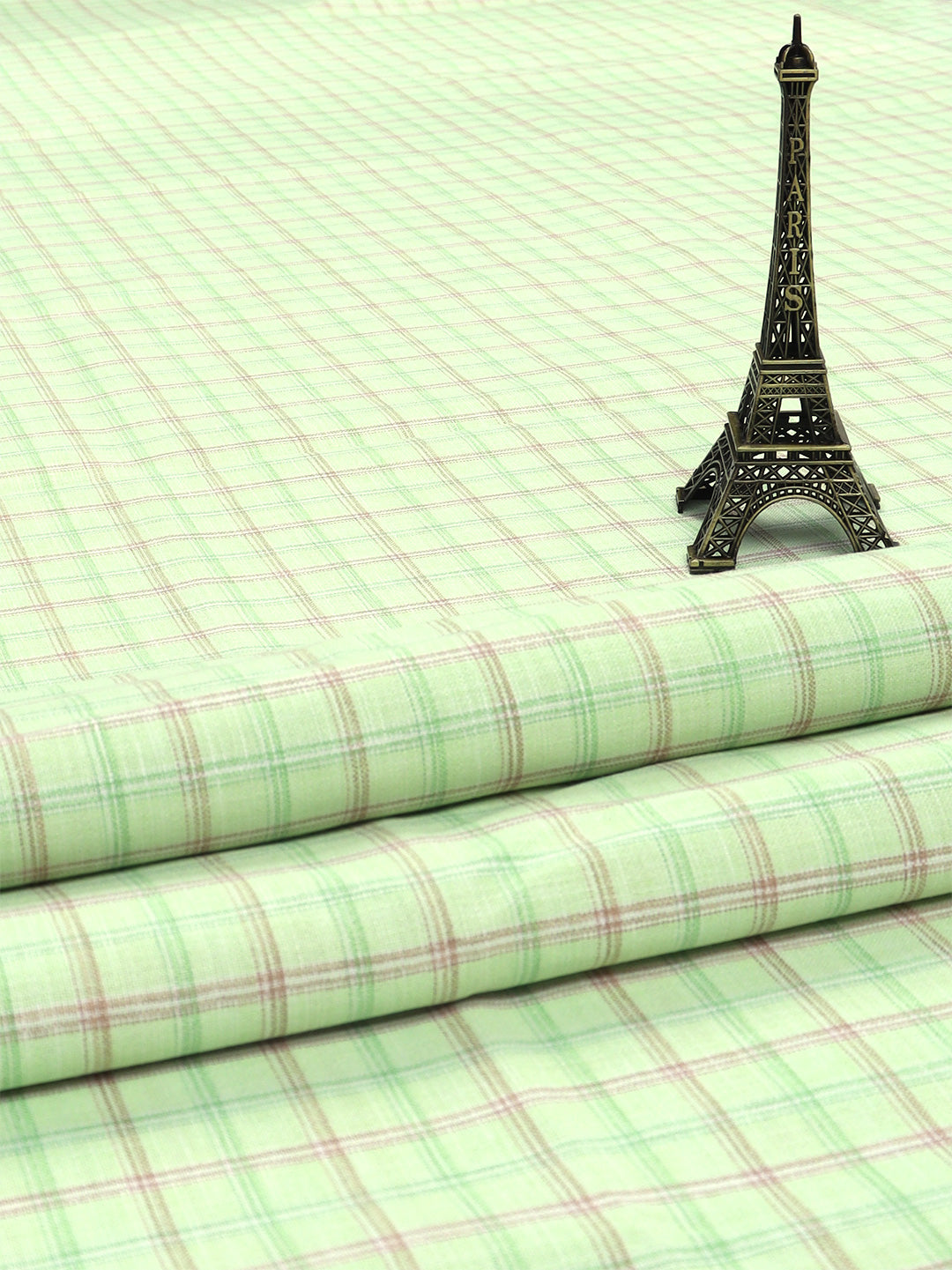 Cotton Colour Check Pista Green Shirting Fabric High Style-Close view