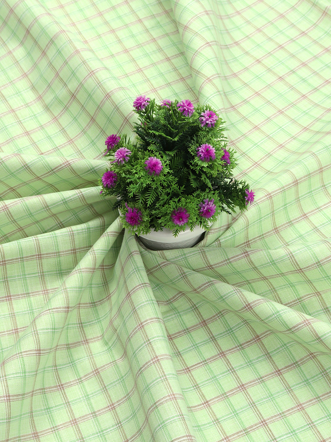 Cotton Colour Check Pista Green Shirting Fabric High Style