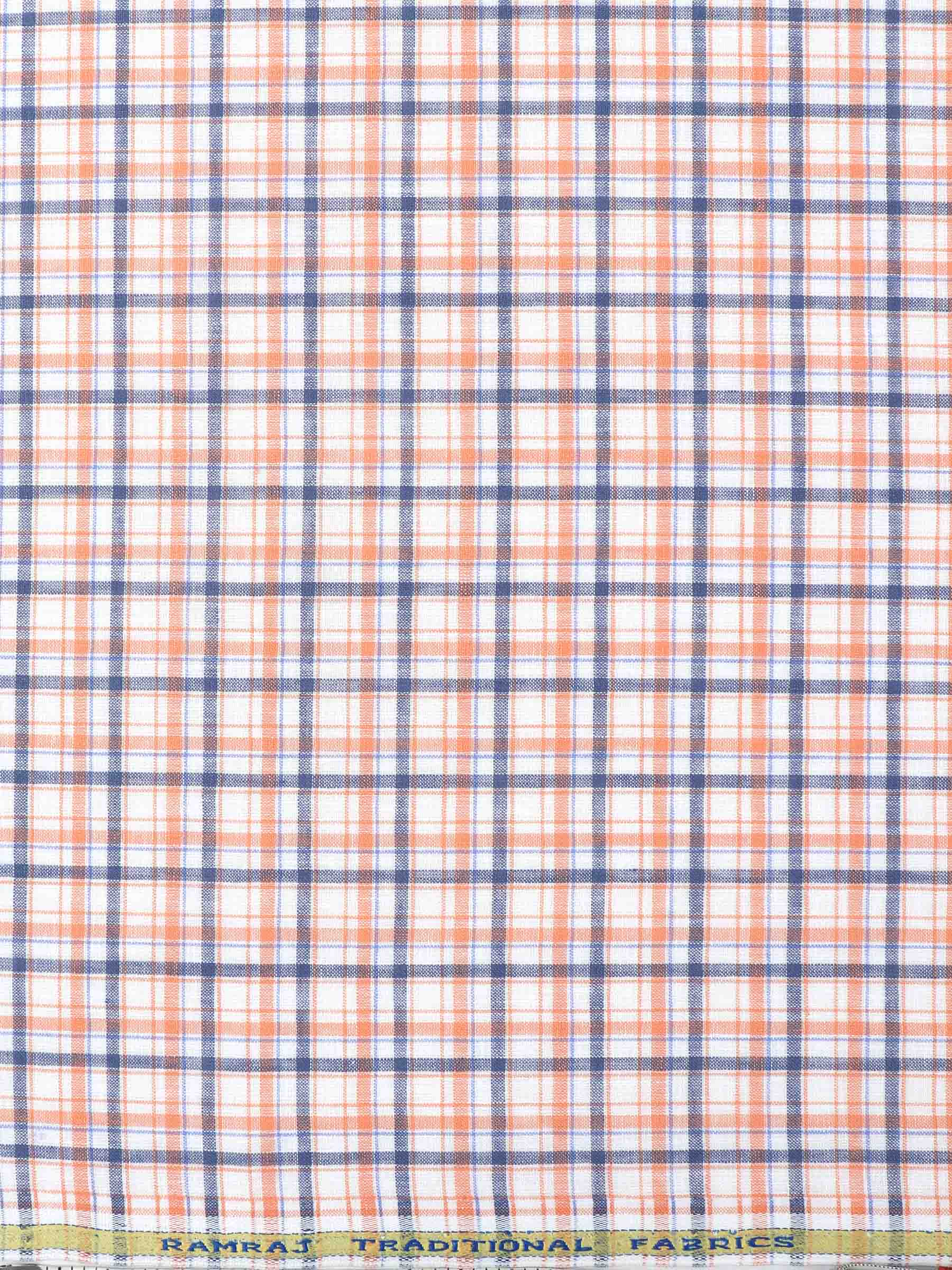 Cotton Colour Check Orange & Navy Shirting Fabric High Style-Zoom view