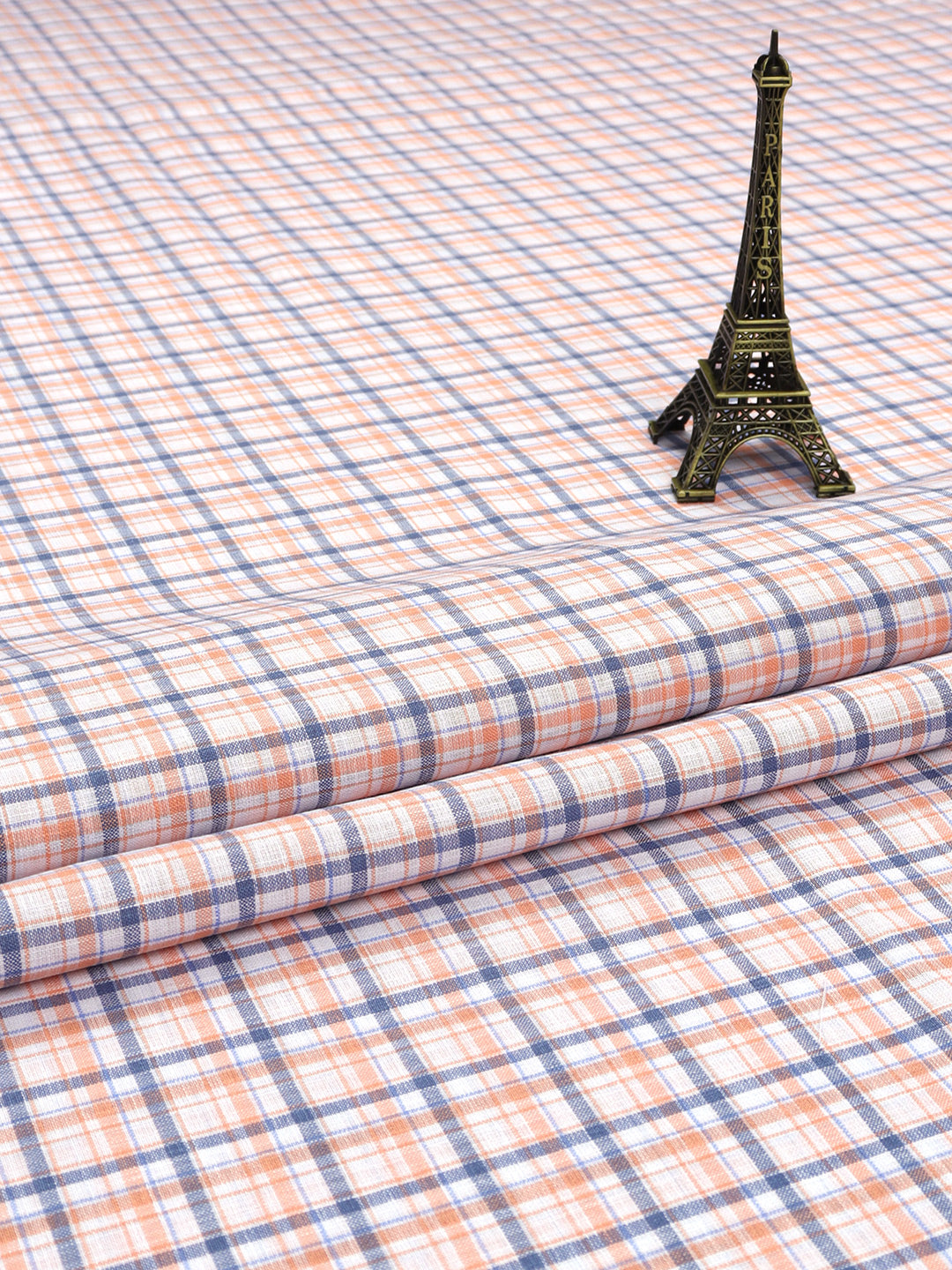 Cotton Colour Check Orange & Navy Shirting Fabric High Style-Close view