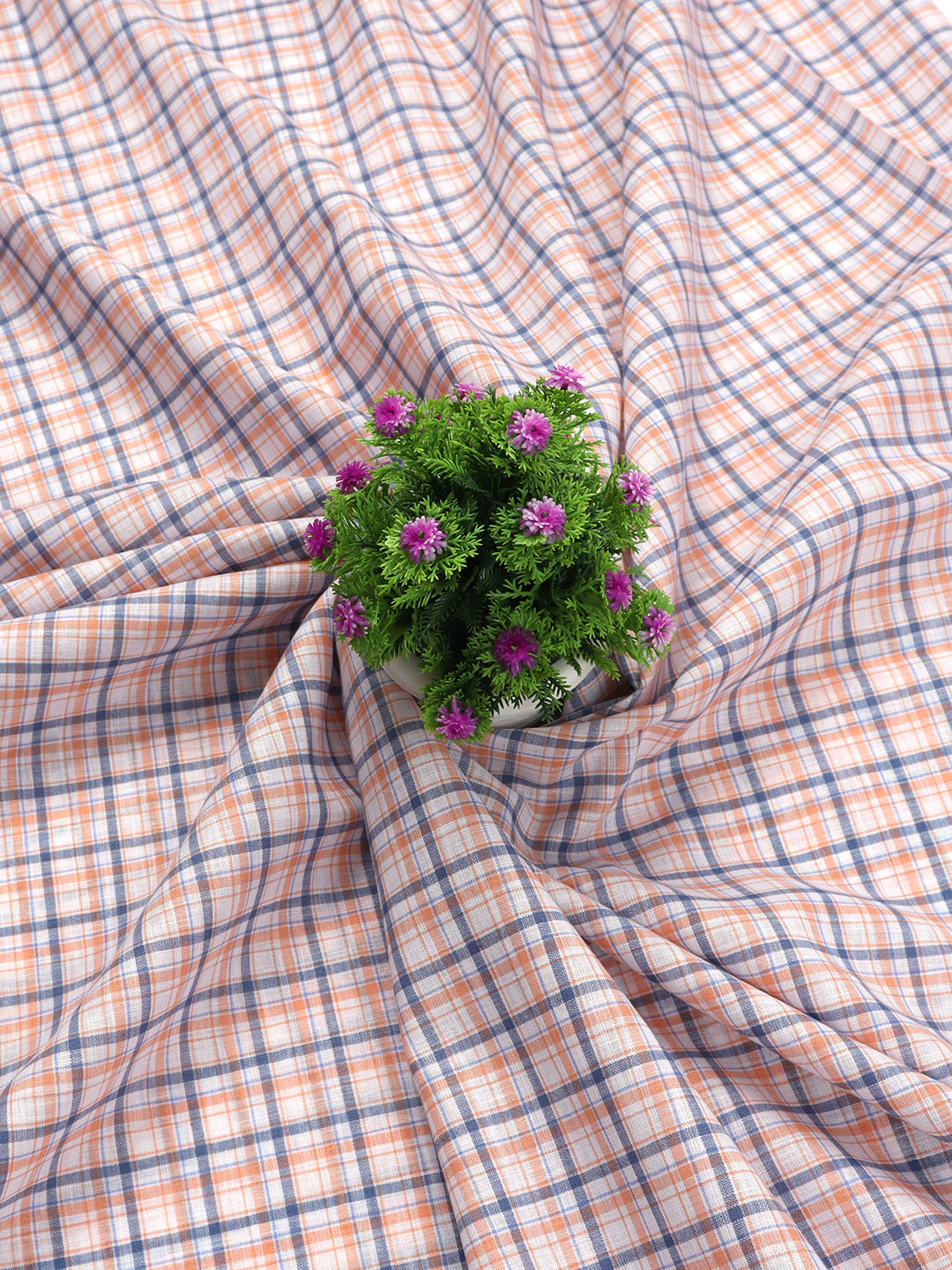 Cotton Colour Check Orange & Navy Shirting Fabric High Style