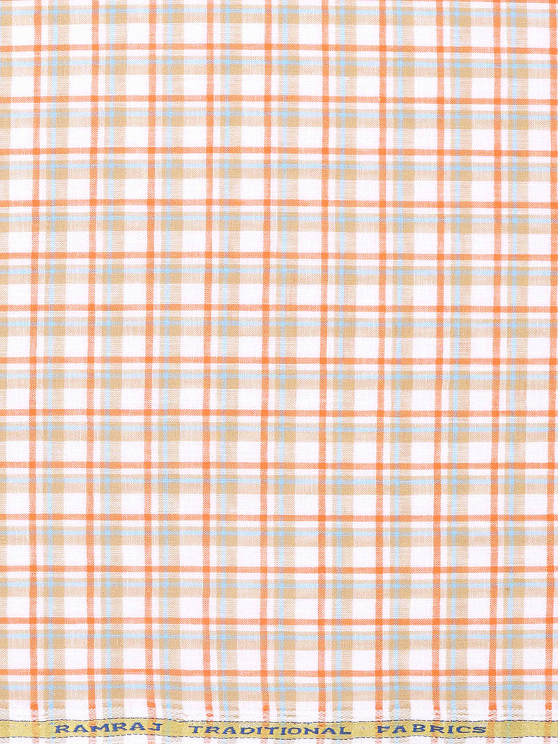 Cotton Colour Check Orange & Brown Shirting Fabric High Style