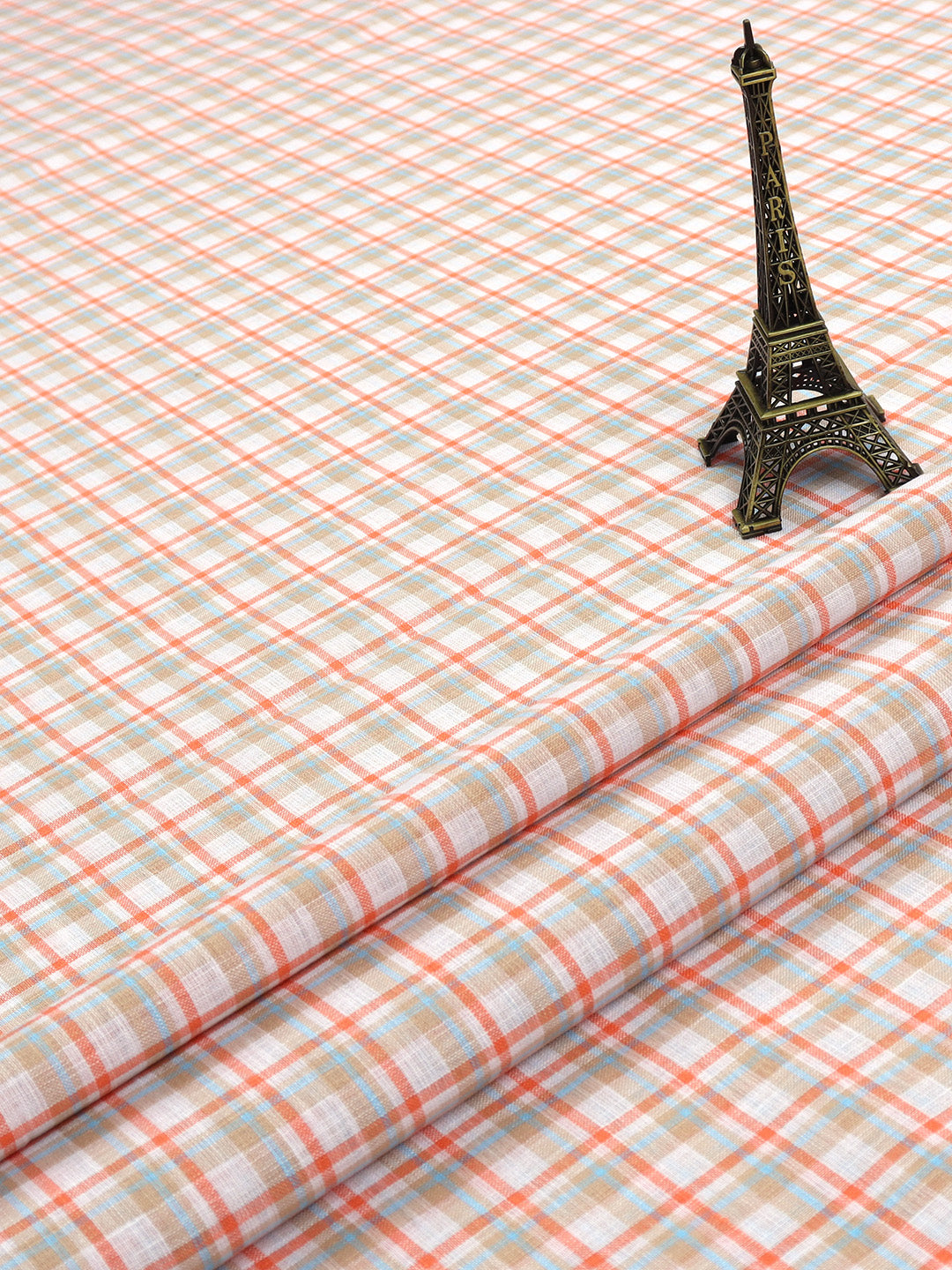 Cotton Colour Check Orange & Brown Shirting Fabric High Style-Close view