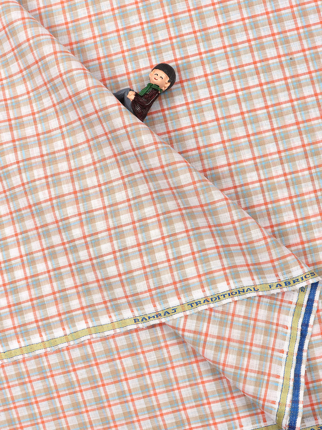 Cotton Colour Check Orange & Brown Shirting Fabric High Style-Double side view