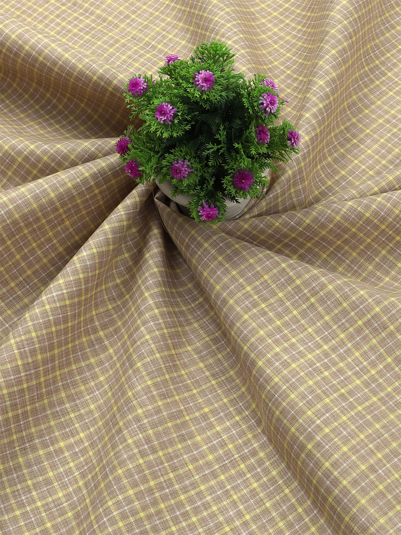 Cotton Colour Checked Brown & Yellow Shirting Fabric High Style