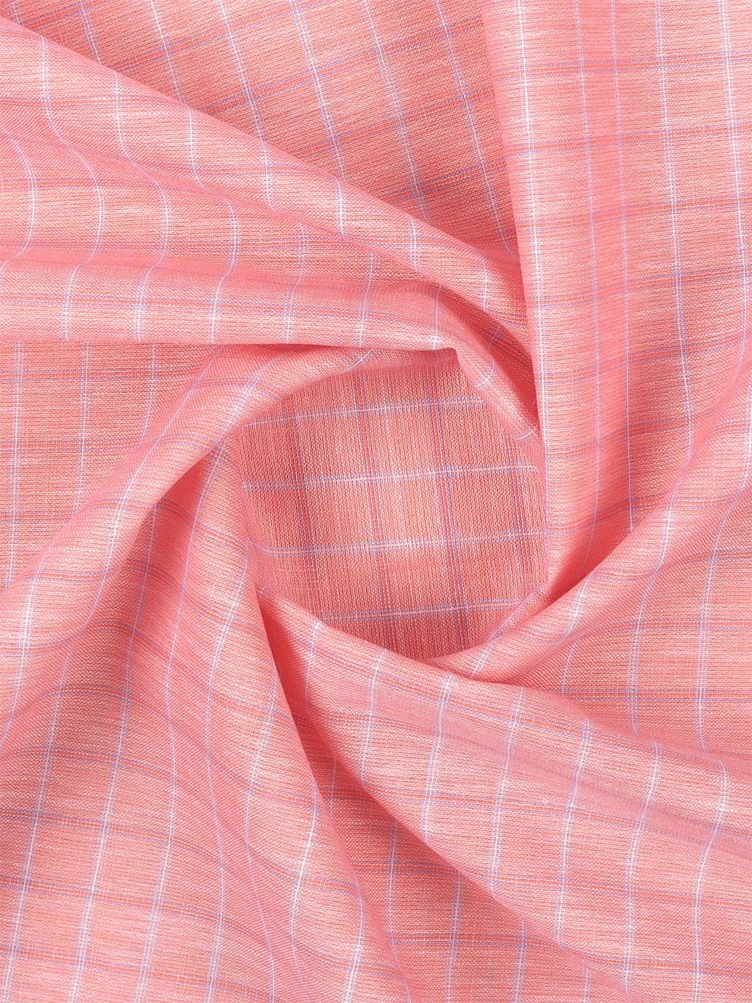 Cotton Peach Colour Check Shirt Fabric-High Style