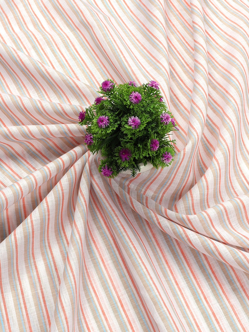 Cotton Colour Stripe Shirt Fabric Orange & Brown High Style