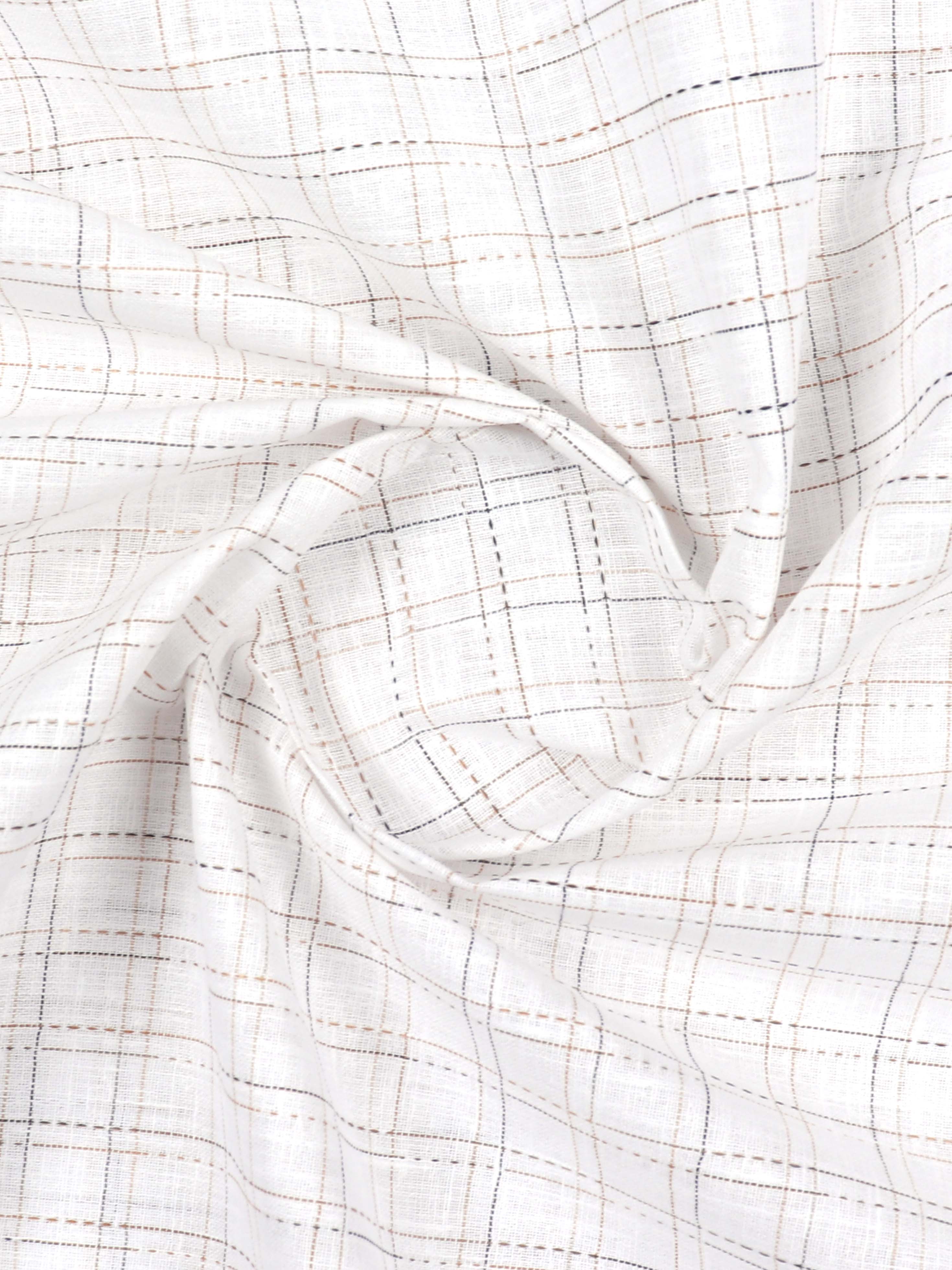 Mens Cotton Checked Shirt Fabric White Elight Gold