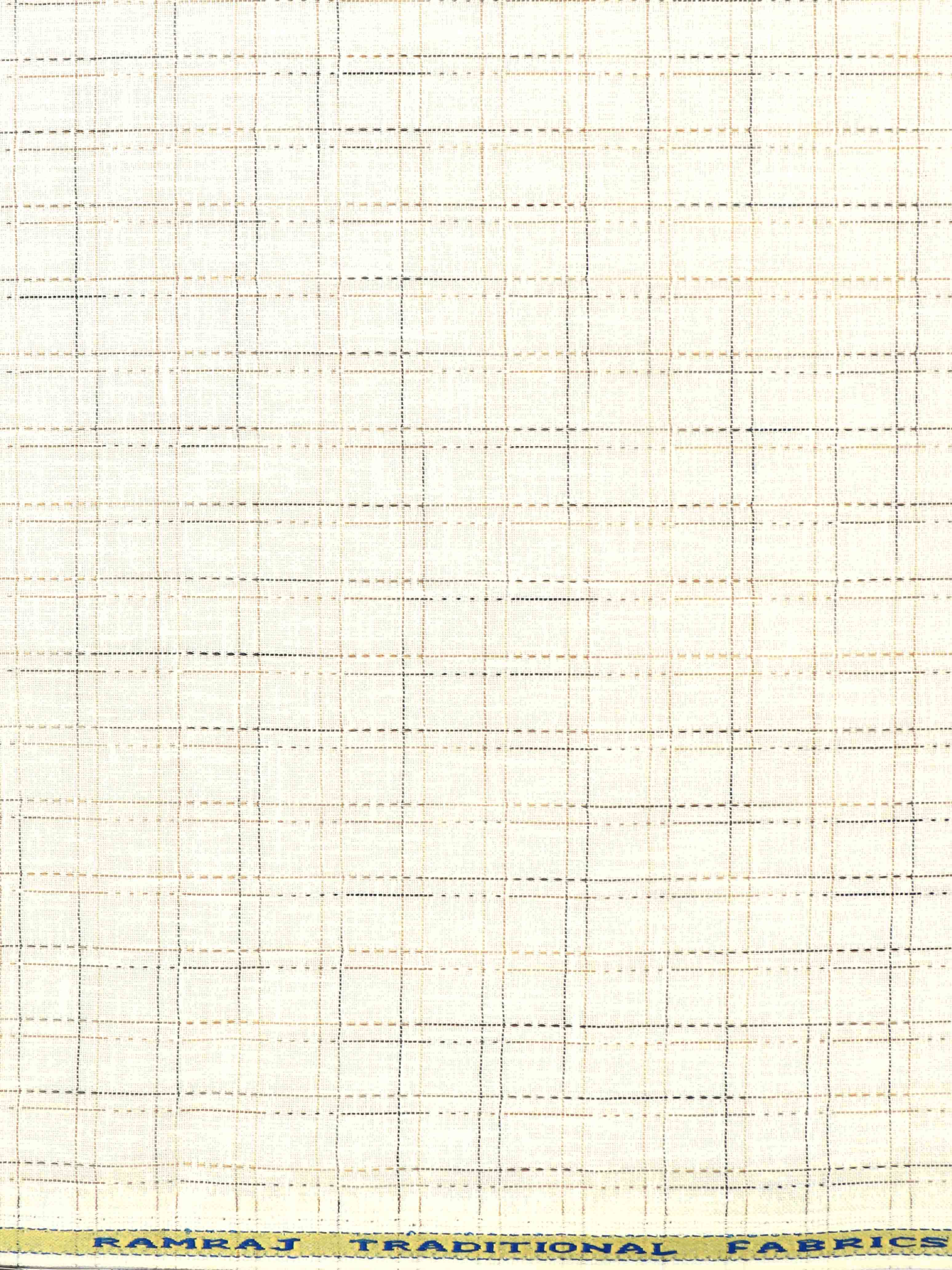 Cotton Blend Cream Colour Checked Shirt Fabric Elight Gold-Zoom view