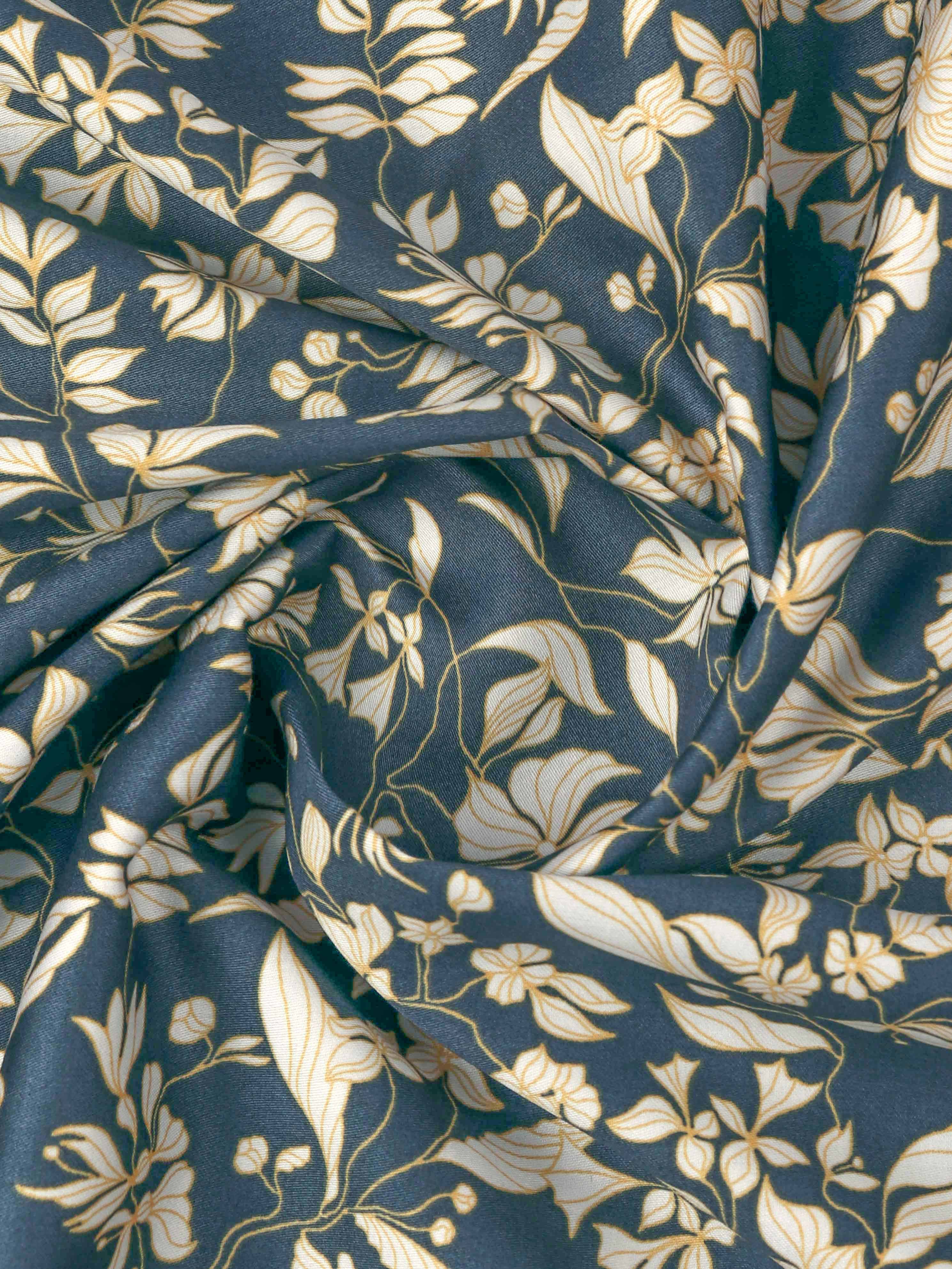 Men Fine Cotton Satin Prints Greyish Blue Shirt Fabric Golden Hills